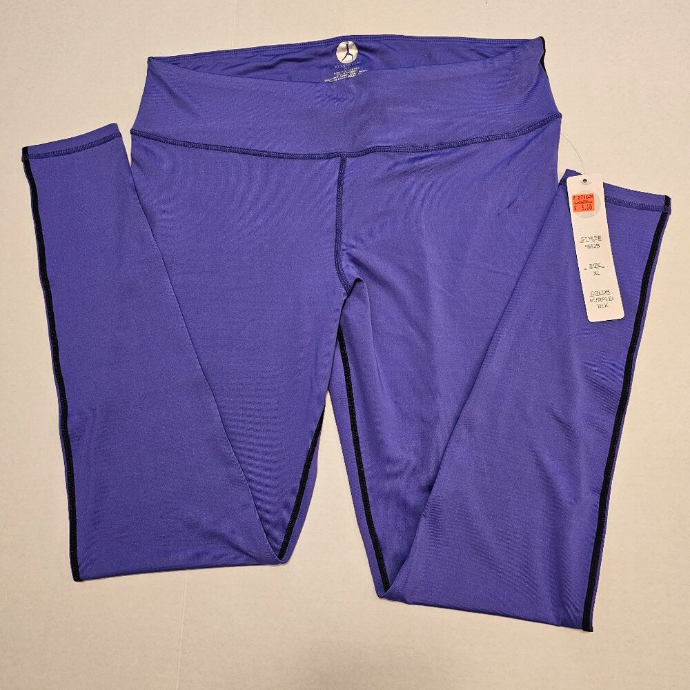 Yoshion, Purple/black Exercise ankle length work out pants, size XL